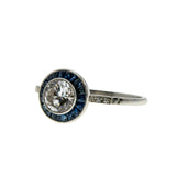 Blue Aura - Art Deco Platinum Natural Transitional Cut, Rose Cut Diamond & French Cut Sapphire Target Ring (ADR295)