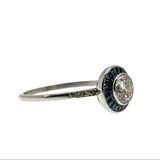 Blue Aura - Art Deco Platinum Natural Transitional Cut, Rose Cut Diamond & French Cut Sapphire Target Ring (ADR295)