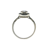 Blue Aura - Art Deco Platinum Natural Transitional Cut, Rose Cut Diamond & French Cut Sapphire Target Ring (ADR295)