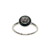 Blue Aura - Art Deco Platinum Natural Transitional Cut, Rose Cut Diamond & French Cut Sapphire Target Ring (ADR295)