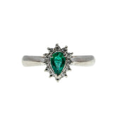 Rain Forest - Vintage Platinum Natural Shaped Pear Emerald  & Diamond Cluster Ring (VR1116)