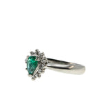 Rain Forest - Vintage Platinum Natural Shaped Pear Emerald  & Diamond Cluster Ring (VR1116)