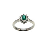 Rain Forest - Vintage Platinum Natural Shaped Pear Emerald  & Diamond Cluster Ring (VR1116)
