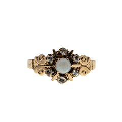 Colour Symphony - Victorian 10K Gold Natural Australian Opal & Rose Cut Diamond Carved Cluster Ring  (VICR187)