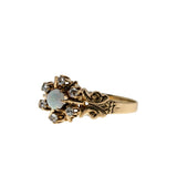 Colour Symphony - Victorian 10K Gold Natural Australian Opal & Rose Cut Diamond Carved Cluster Ring  (VICR187)