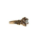 Colour Symphony - Victorian 10K Gold Natural Australian Opal & Rose Cut Diamond Carved Cluster Ring  (VICR187)