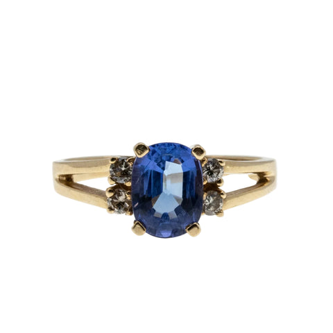 French Lavender - Vintage 14K Gold Natural Tanzanite & Diamond Ring (VR1117)