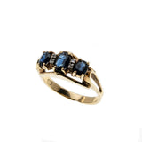 Indigo Trio - Vintage English 9K Gold Natural Sapphire & Diamond Ring (VR877)
