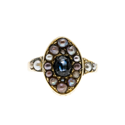 Lovingly Restored - Edwardian English 15K/9K Natural Sapphire & Pearl Navette RIng (EDR104)