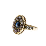 Lovingly Restored - Edwardian English 15K/9K Natural Sapphire & Pearl Navette RIng (EDR104)