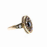 Lovingly Restored - Edwardian English 15K/9K Natural Sapphire & Pearl Navette RIng (EDR104)