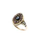 Lovingly Restored - Edwardian English 15K/9K Natural Sapphire & Pearl Navette RIng (EDR104)