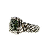 Metropolis - Vintage Sterling Silver Natural Green Diamond Braided Ring (VR1118)
