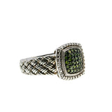 Metropolis - Vintage Sterling Silver Natural Green Diamond Braided Ring (VR1118)