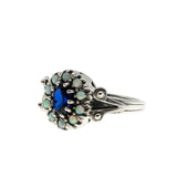 Indigo & Colour - Estate Sterling Silver Sapphire & Opal Cluster Ring (ER443)
