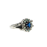 Indigo & Colour - Estate Sterling Silver Sapphire & Opal Cluster Ring (ER443)