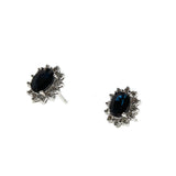 Indigo Halos - Vintage 14K White Gold Sapphire & Diamond Stud Earrings (VE390)