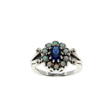 Indigo & Colour - Estate Sterling Silver Sapphire & Opal Cluster Ring (ER443)