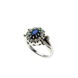 Indigo & Colour - Estate Sterling Silver Sapphire & Opal Cluster Ring (ER443)