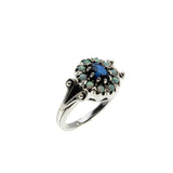 Indigo & Colour - Estate Sterling Silver Sapphire & Opal Cluster Ring (ER443)