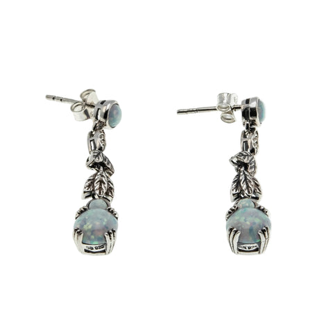 Foliage & Colour - Estate Sterling Silver Opal Dangly Earrings (EE241)