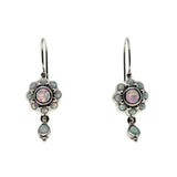 Clusters Of Colour - Estate Sterling Silver Opal Daisy Flower Dangly Earrings (EE242)