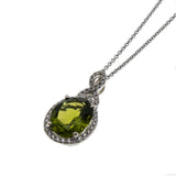 Green Elegance - Estate 14K White Gold Natural Peridot & Diamond Pendant & Chain (EP068)