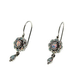 Clusters Of Colour - Estate Sterling Silver Opal Daisy Flower Dangly Earrings (EE242)