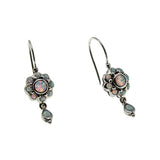 Clusters Of Colour - Estate Sterling Silver Opal Daisy Flower Dangly Earrings (EE242)