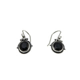 Blacker Than Black - Estate Sterling Silver Natural Black Agate Dangly Earrings (EE243)