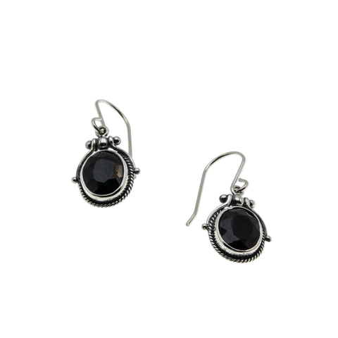 Blacker Than Black - Estate Sterling Silver Natural Black Agate Dangly Earrings (EE243)