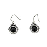 Blacker Than Black - Estate Sterling Silver Natural Black Agate Dangly Earrings (EE243)