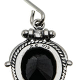Blacker Than Black - Estate Sterling Silver Natural Black Agate Dangly Earrings (EE243)