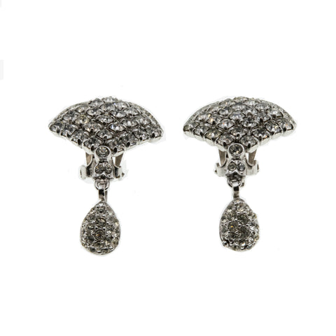 Sway The Night Away - Vintage Rhodium Plated Austrian Crystal Rhinestone Clip-On Earrings (VE392)