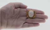 Portrait of A Goddess - Victorian Signed 10K Gold Carved Angel Skin Coral Cameo & Natural Pearl Brooch (VICBR026)