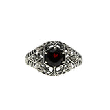 Edwardian Revival - Estate Sterling Silver Natural Garnet Filigree Ring (ER445)