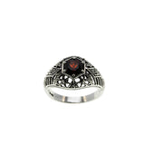 Edwardian Revival - Estate Sterling Silver Natural Garnet Filigree Ring (ER445)