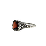 Vibrance & Lace  - Estate Sterling Silver Natural Emerald Cut Garnet Filigree Ring (ER446)