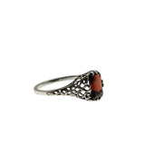 Vibrance & Lace  - Estate Sterling Silver Natural Emerald Cut Garnet Filigree Ring (ER446)
