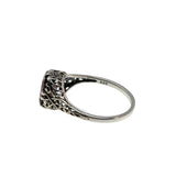 Vibrance & Lace  - Estate Sterling Silver Natural Emerald Cut Garnet Filigree Ring (ER446)