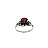 Vibrance & Lace  - Estate Sterling Silver Natural Emerald Cut Garnet Filigree Ring (ER446)
