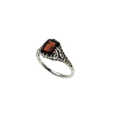 Vibrance & Lace  - Estate Sterling Silver Natural Emerald Cut Garnet Filigree Ring (ER446)