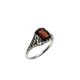 Vibrance & Lace  - Estate Sterling Silver Natural Emerald Cut Garnet Filigree Ring (ER446)