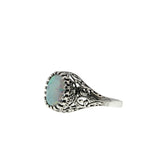 Colourful Coronet - Estate Sterling Silver Opal Filigree Carved Ring (ER447)