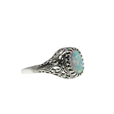 Colourful Coronet - Estate Sterling Silver Opal Filigree Carved Ring (ER447)