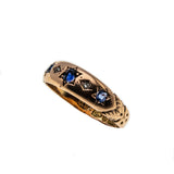 Starstruck - Victorian English Dated '1892' 9K Rose Gold Natural Sapphire & Diamond Gypsy Band Ring (VICR164)