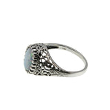 Colourful Coronet - Estate Sterling Silver Opal Filigree Carved Ring (ER447)