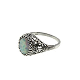 Colourful Coronet - Estate Sterling Silver Opal Filigree Carved Ring (ER447)