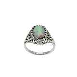 Colourful Coronet - Estate Sterling Silver Opal Filigree Carved Ring (ER447)