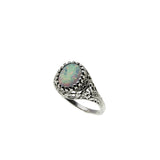 Colourful Coronet - Estate Sterling Silver Opal Filigree Carved Ring (ER447)